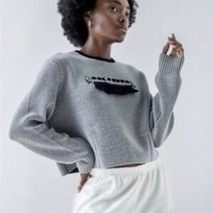 Mother of Pearl feather embellished sweater,